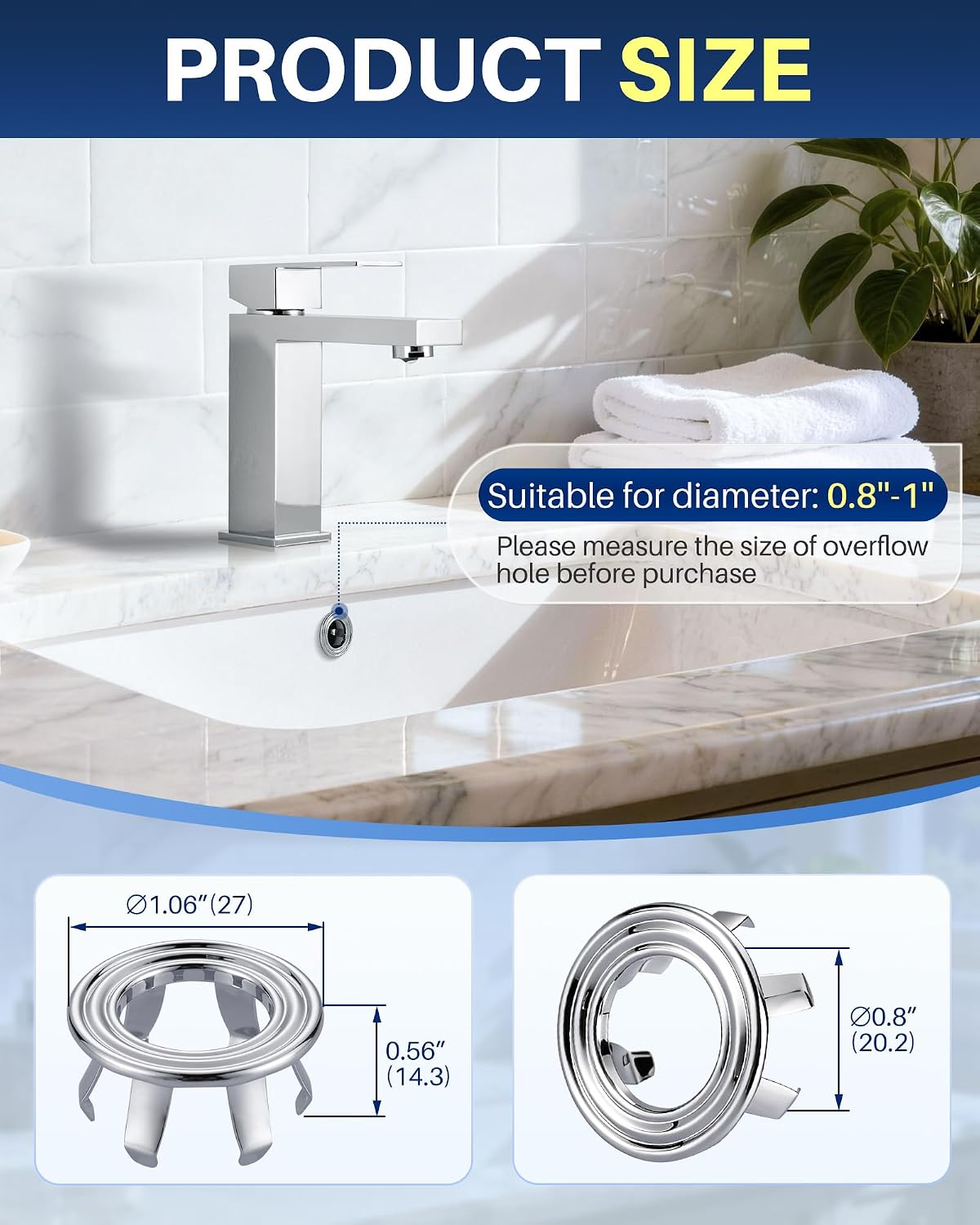 Chrome brass sink overflow ring cover - detail view