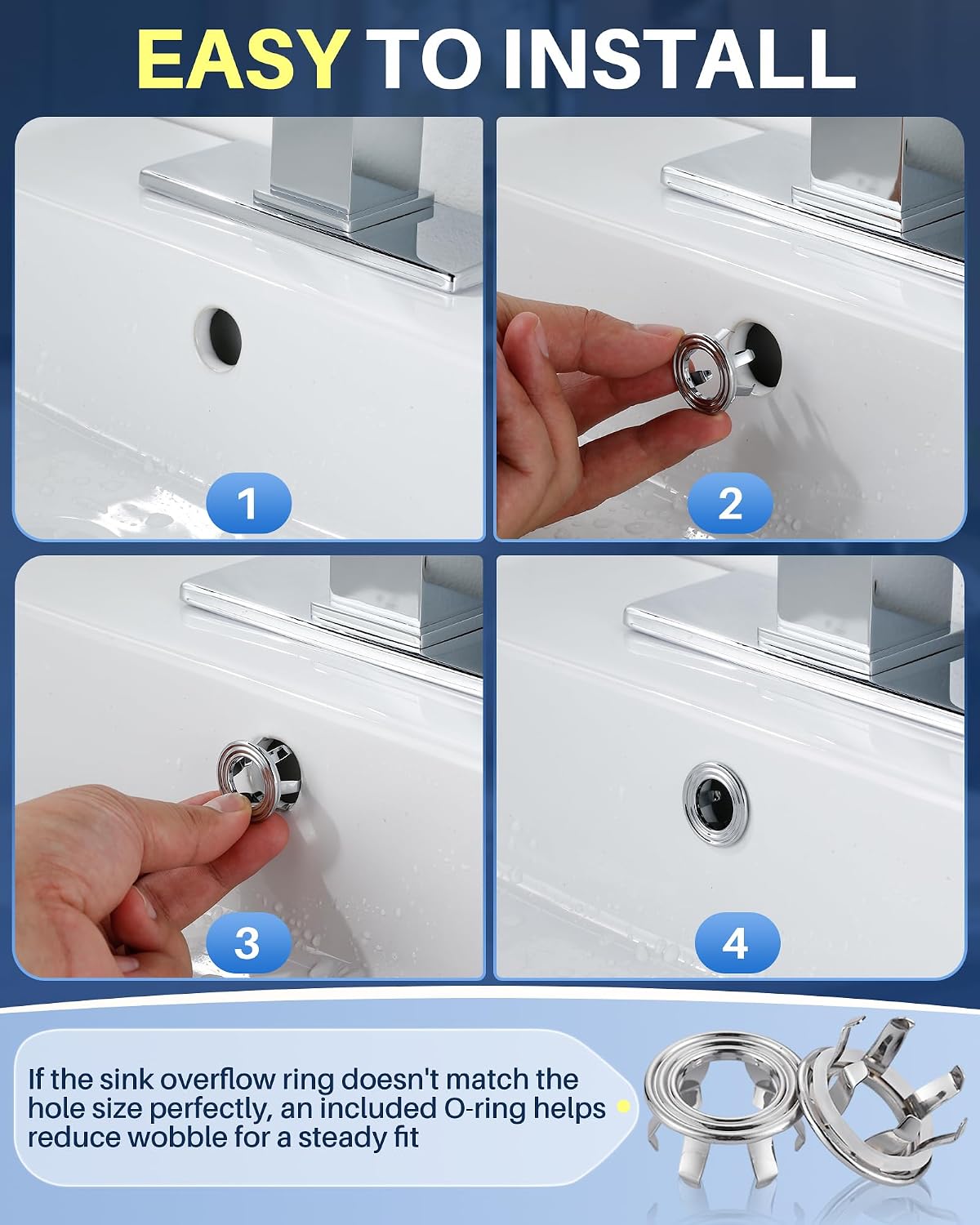 Chrome brass sink overflow ring cover - in use