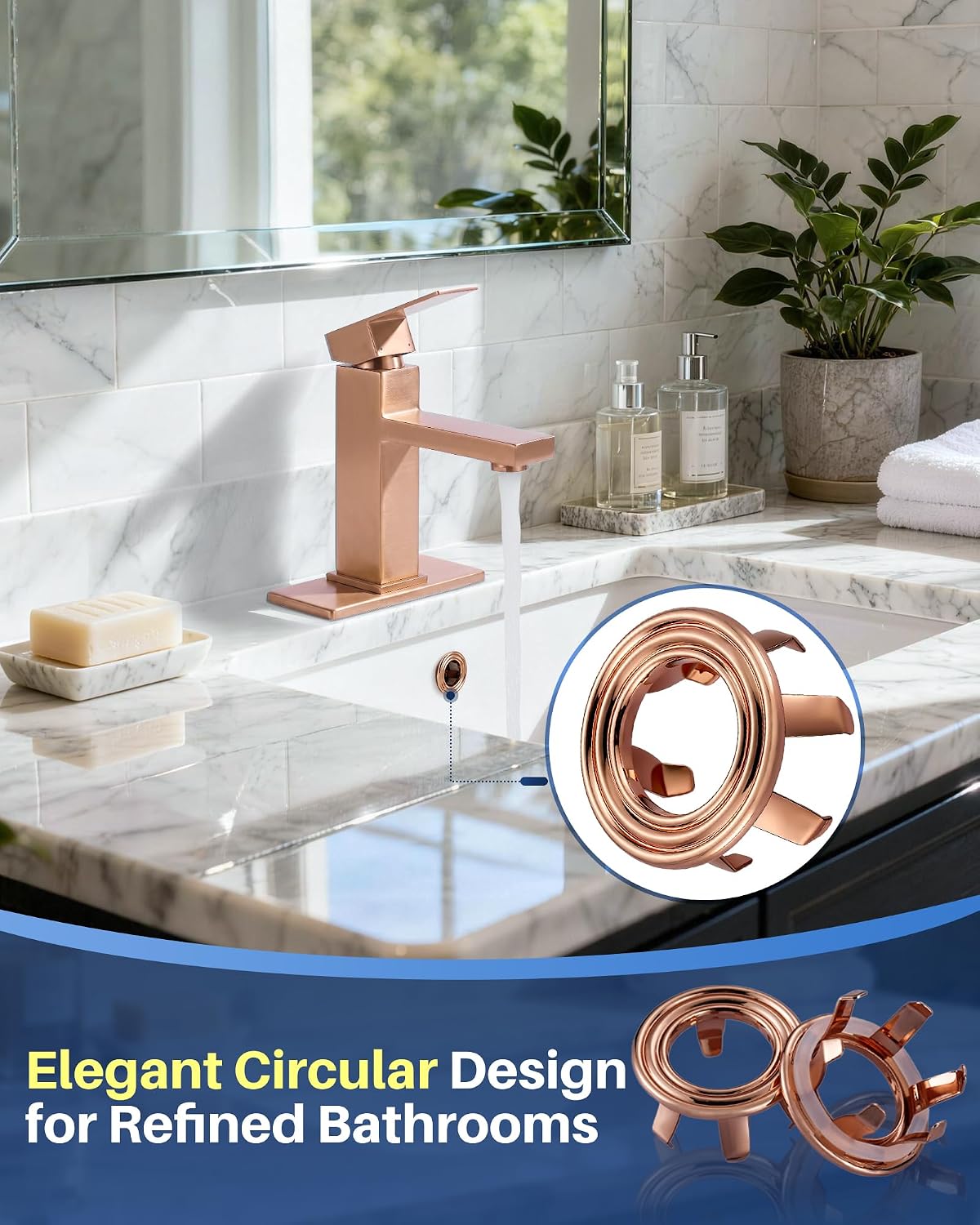 Copper brass sink overflow ring cover - detail view