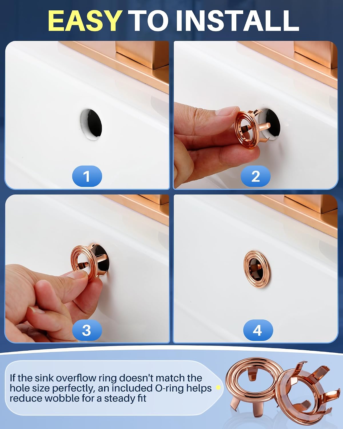 Copper brass sink overflow ring cover - in use