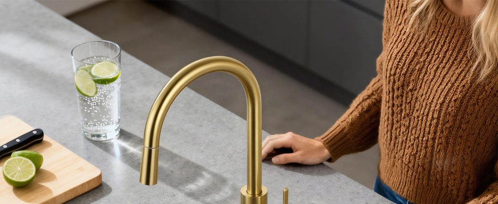 ADEAGA Brushed Gold dishwasher air gap with brass cover
