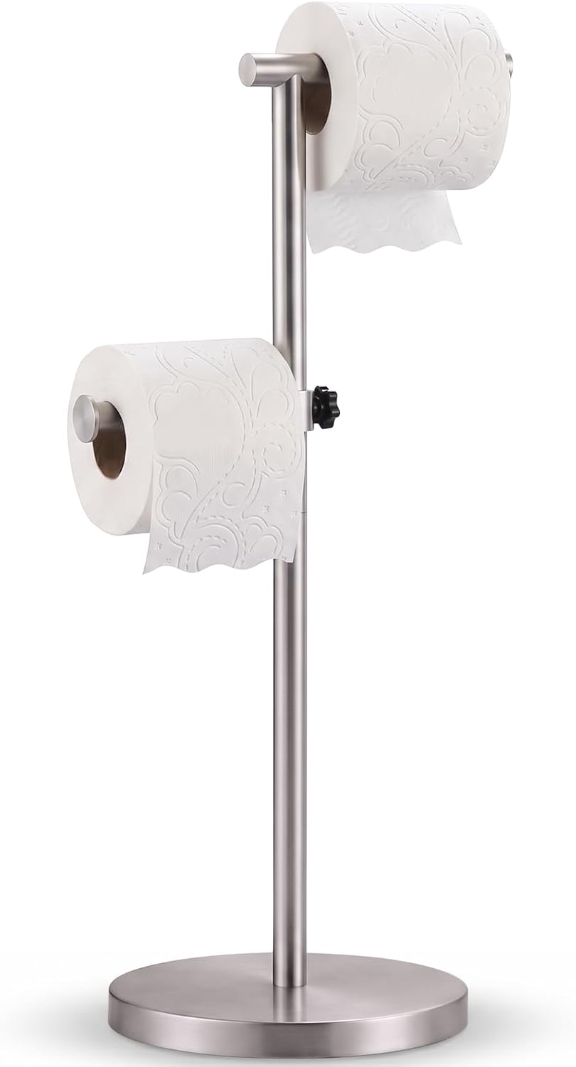 Freestanding Toilet Paper Holder Stand, Brushed Nickel