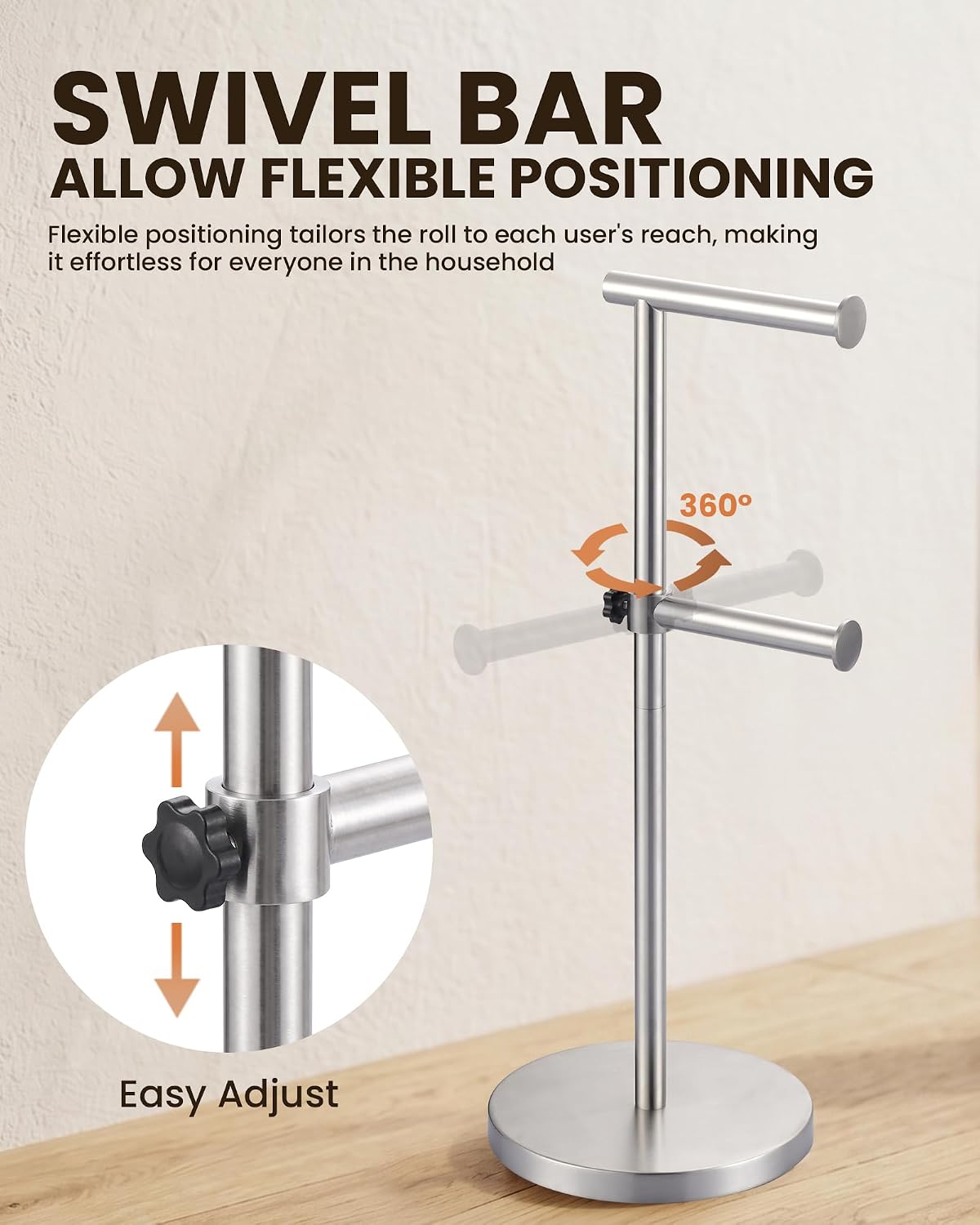Brushed Nickel freestanding toilet paper holder stand - detail view