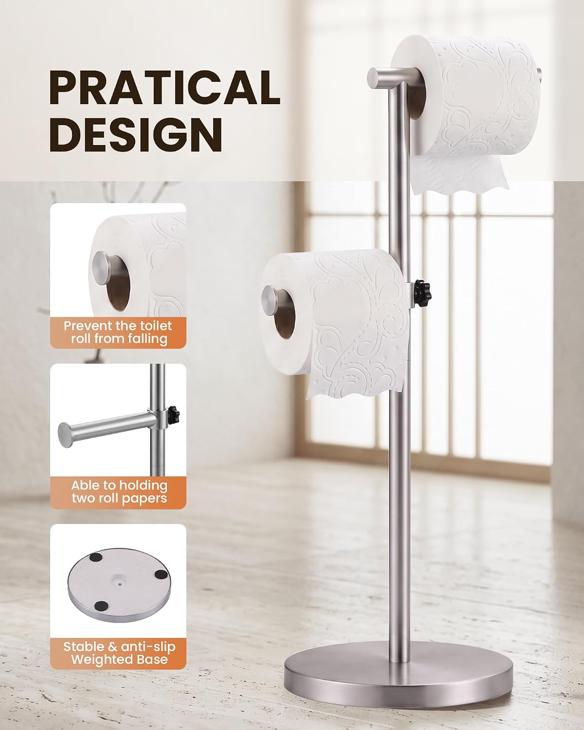 Brushed Nickel freestanding toilet paper holder stand - installation