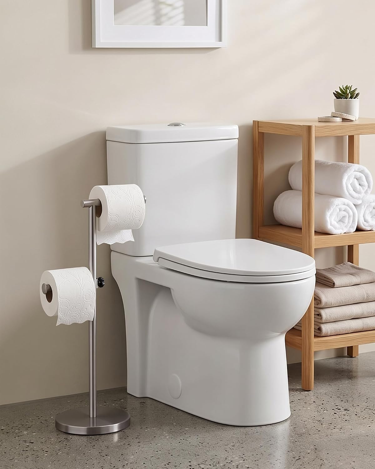 Brushed Nickel freestanding toilet paper holder stand - application