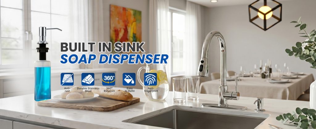 ADEAGA Chrome kitchen sink soap dispenser with 17 oz bottle