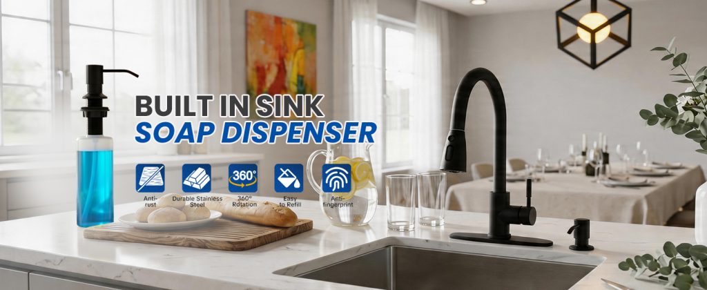 ADEAGA Matte Black kitchen sink soap dispenser with 17 oz bottle
