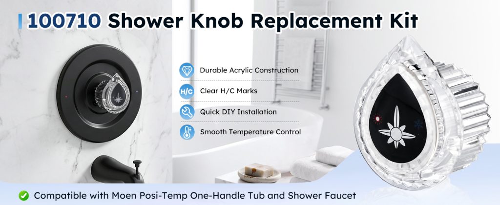 ADEAGA Replacement shower knob for Moen 100710, clear with black insert